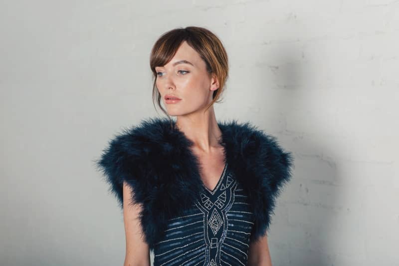Navy feather bridal bolero - £75.