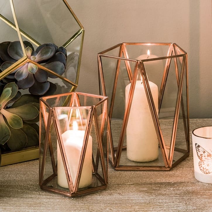 Graham & Green Copper Triangular Tea Light Holder, Large - £20.00.