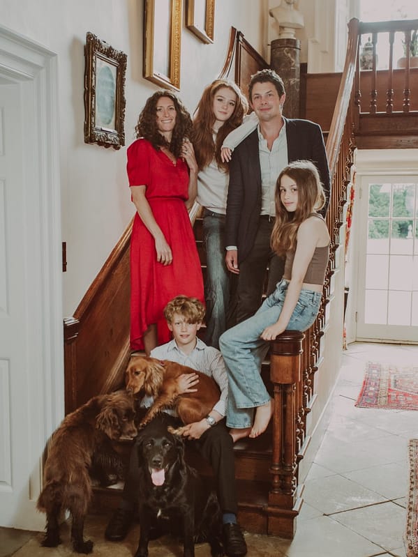 Phil, Susie, Poppy, Hector, Cecily Godsal + dogs Frida, Mabel and Willow | Image by <a class="text-taupe-100" href="https://thelittlepapershop.com" target="_blank">The Little Paper Shop</a>.