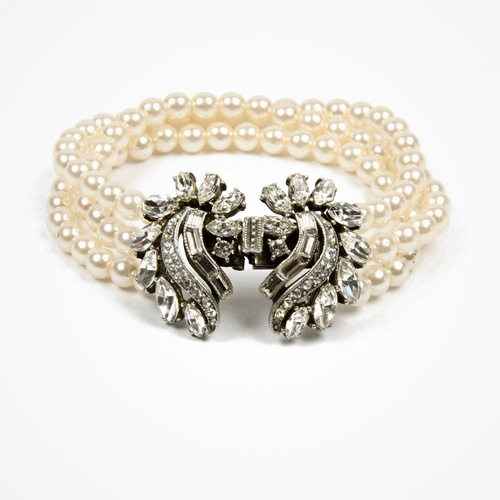 Pearl bracelet with rounded swirl crystal clusters by Ben-Amun - £170.