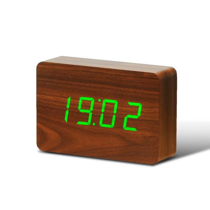 Gingko Brick Walnut Click Clock/Green LED, £45.99.