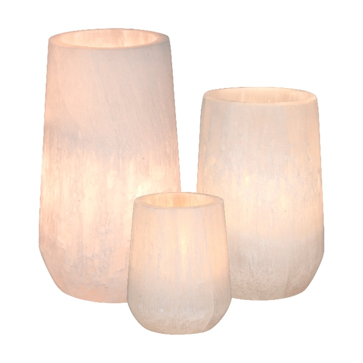 Cozy Living Ancient Moonstone Selenite Candle Holders, Set of 3 £70.00.